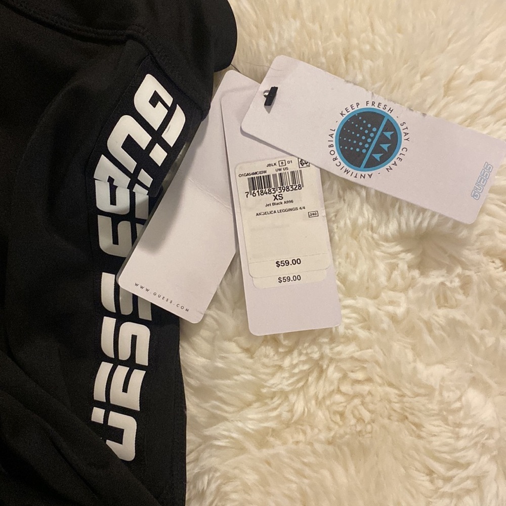 NWT GUESS Logo Mesh-Trim Leggings XS Black - Picture 2 of 9